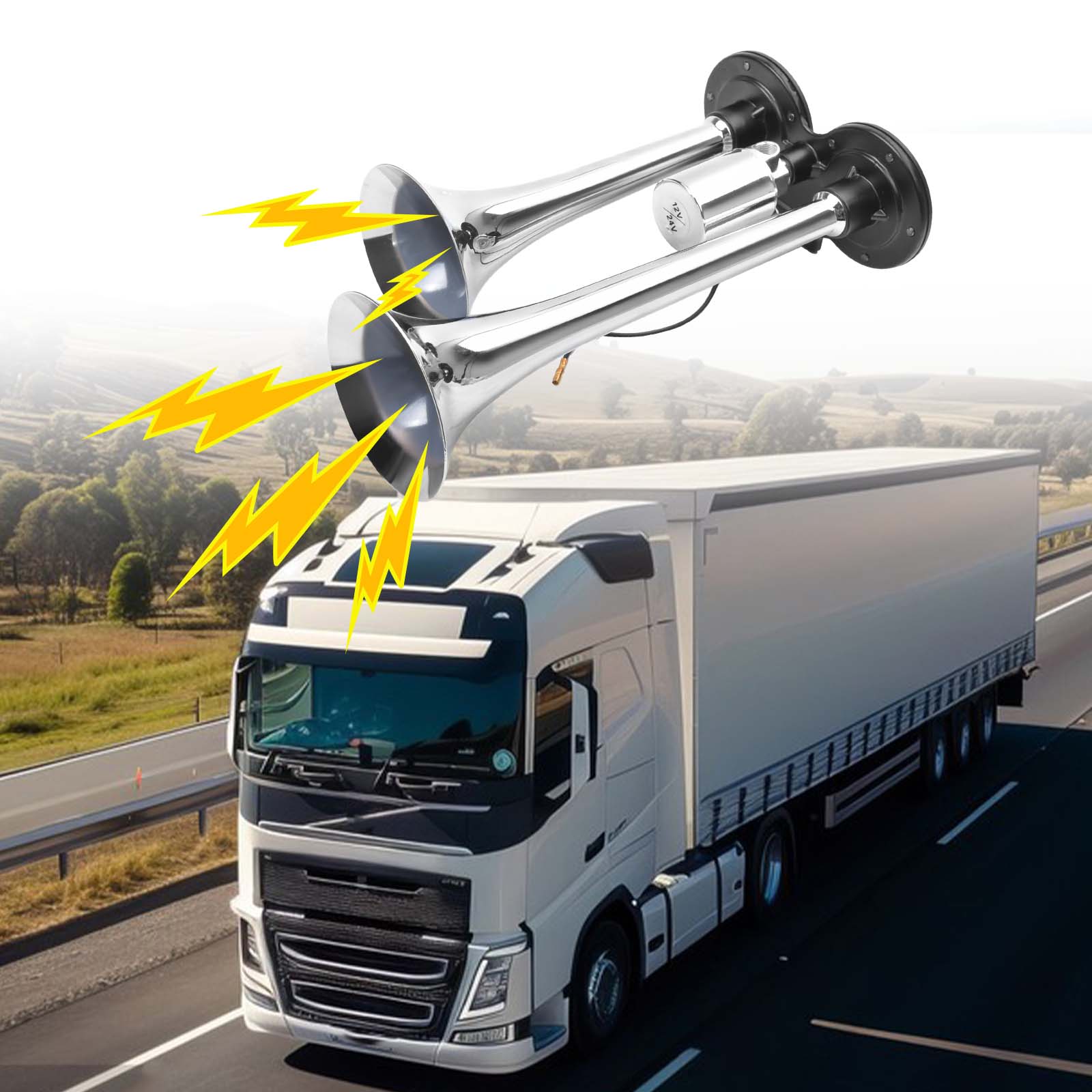 12V/24V Loud Train Air Horn Dual 2 Trumpet Horns Kit For Car Boat Semi Van Truck 12V/24V Loud Train Air Horn Dual 2 Trumpet Horns Kit For Car Boat Semi Van Truck