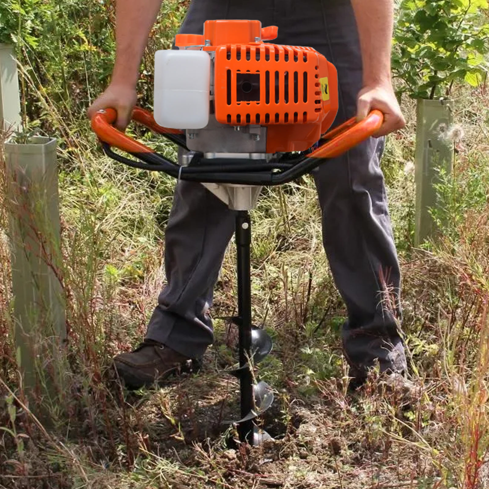 YIYIBYUS 52CC Gas Post Hole Digger - 2-Stroke Earth Auger With Drill Bits For Fencing, Planting, Farming & Garden