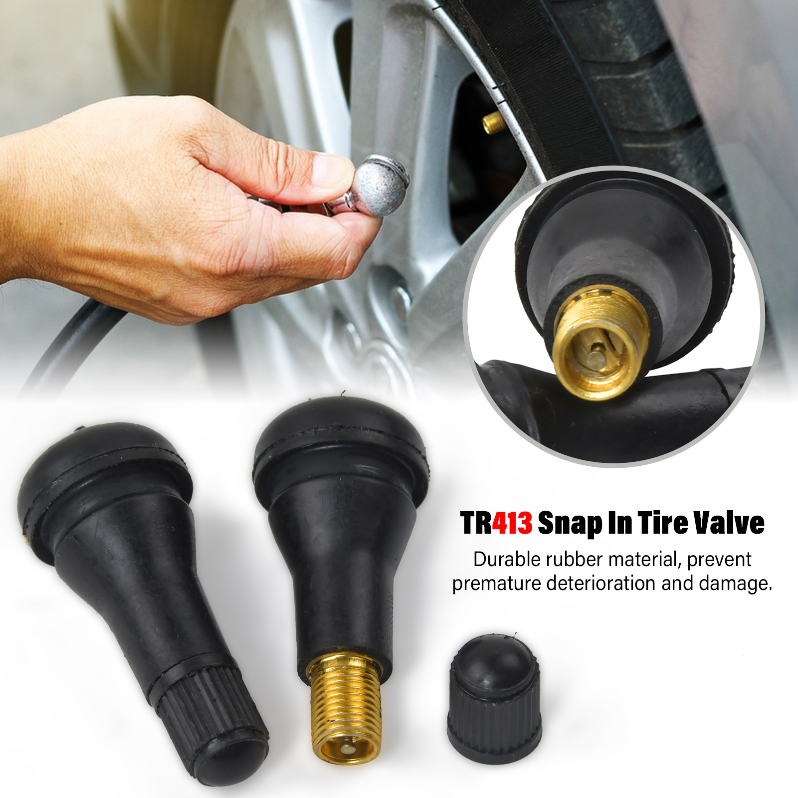 20 Pièces Valves TR413 Tubeless Universelles - Valve Pneu Voiture Moto Vélo Quad Avec Bouchon - Noir