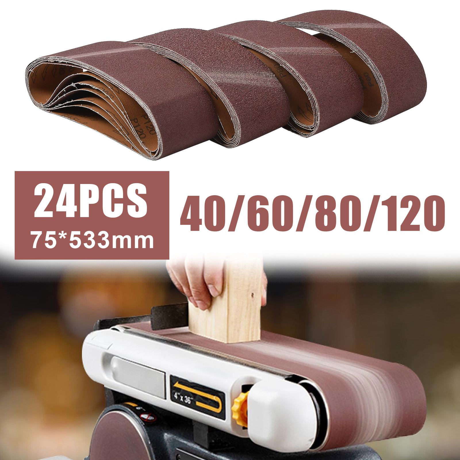 24-Pack Aluminum Oxide Sanding Belts – 3/8 X 13 Inch For Mini Belt Sander, 40/60/80/120 Grit