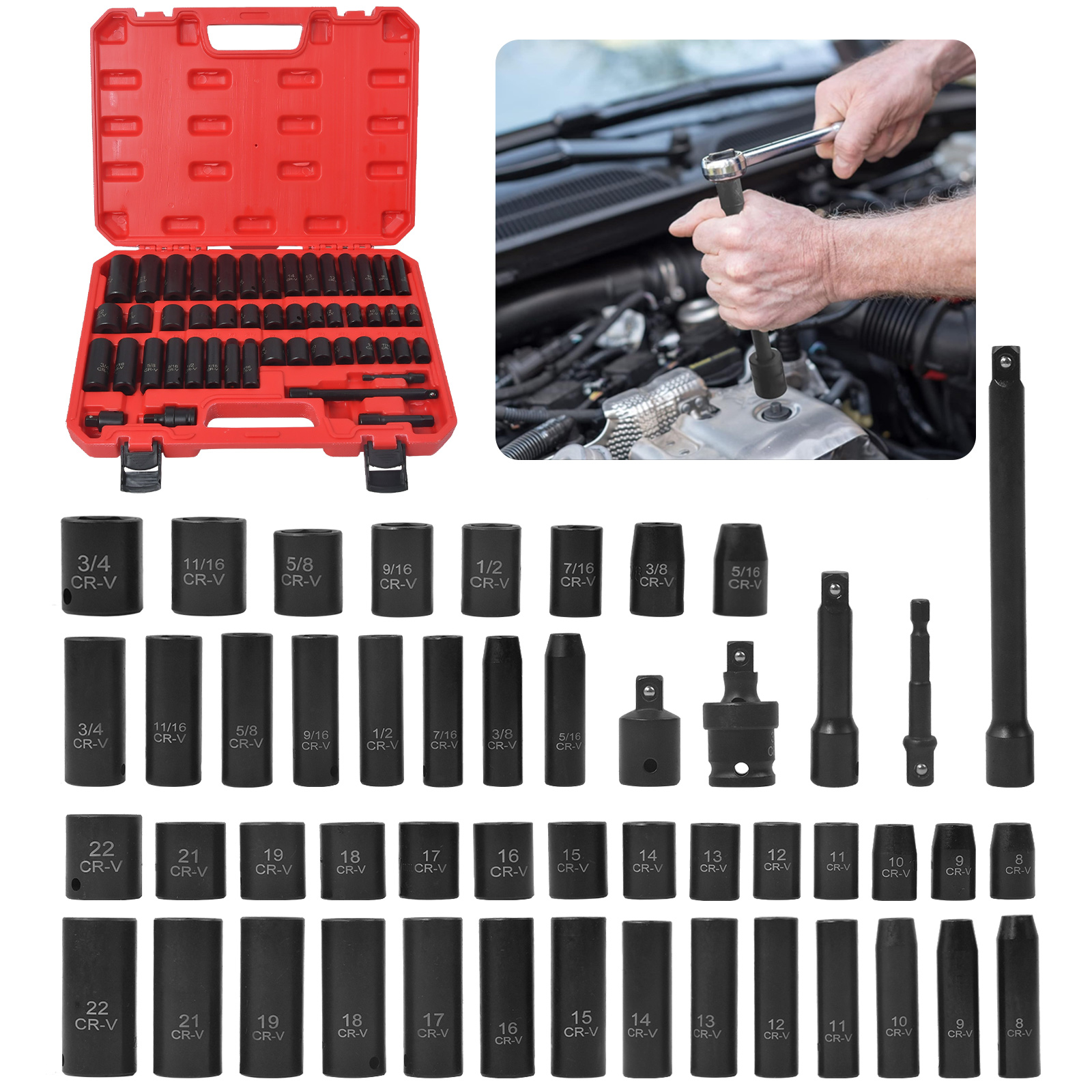 Extra Deep Impact Sockets 1/2-Inch Drive Deep Impact Socket Set - 18 ...