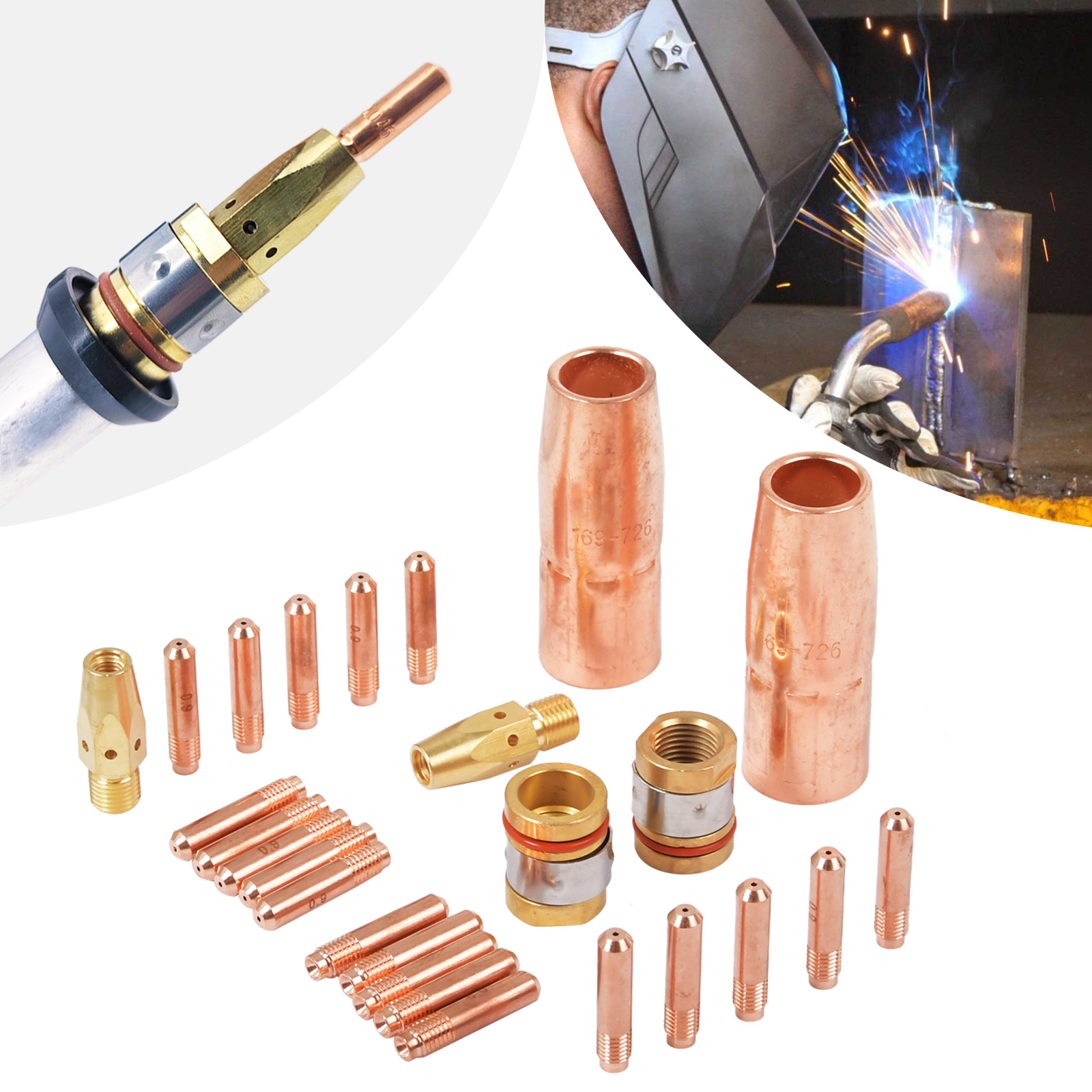 thumbnail interactive-video image 1 of MIG Welding Gun Accessory Kit For Miller M-25/M-40 - .023 Tips, Nozzle, Diffuser, Liner | M35L 1 of 4