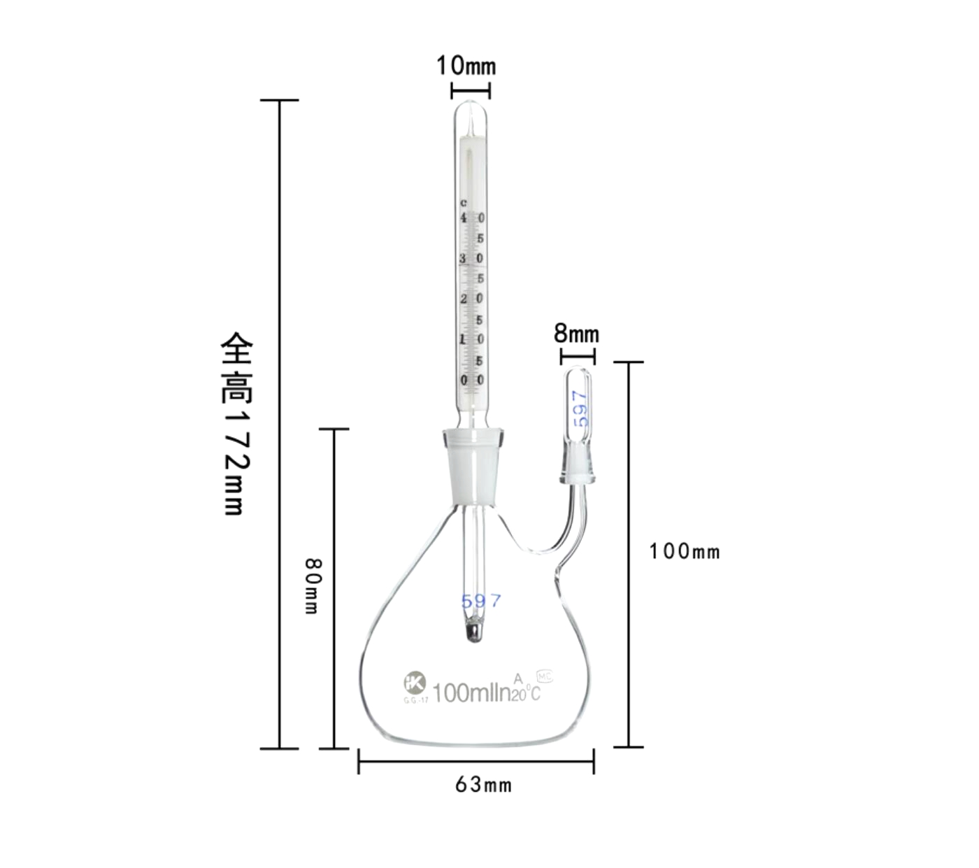 5/10/25/50/100ml With Thermostatic Pycnometer Glass Gravity Bottle Class A Lab - Picture 16 of 16