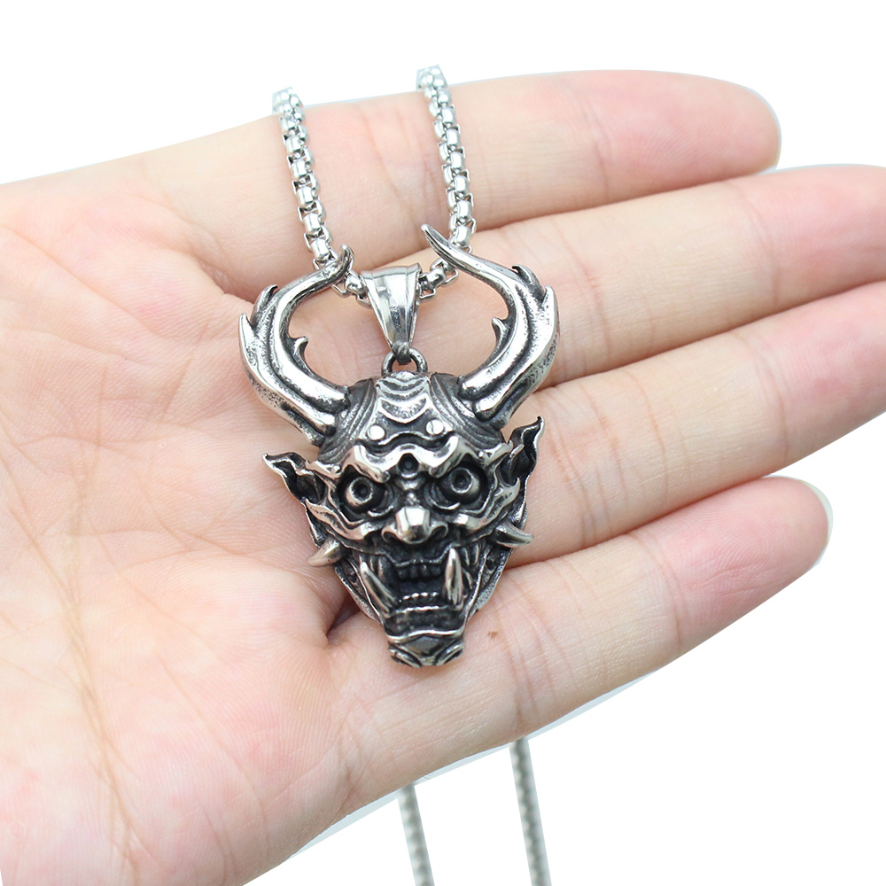 Stainless Steel Mens Cool Japanese Samurai Pendant Necklace Men