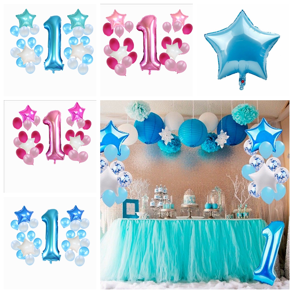 25pcs Happy First Birthday Balloons Set 1 Year Old Baby Boy Girl