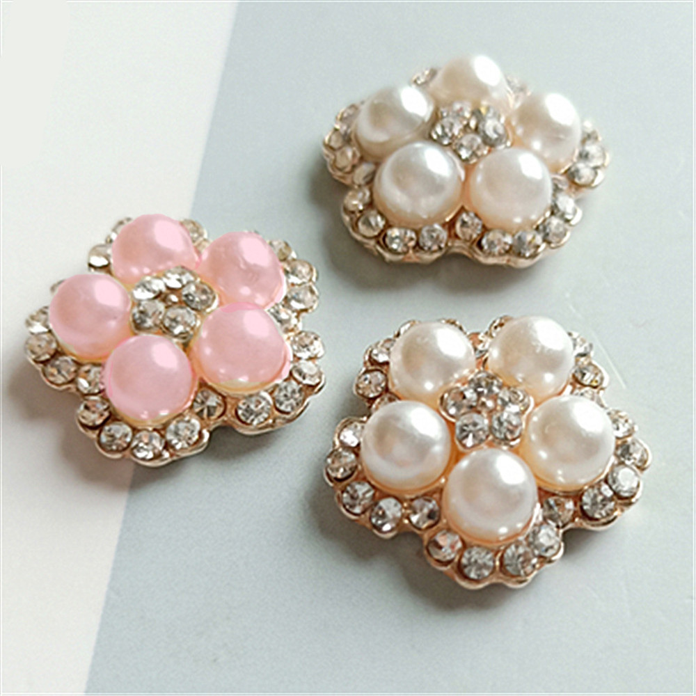 10 Rhinestone Pearl Flower Wedding Button Flatback Craft Phone Case Deocr