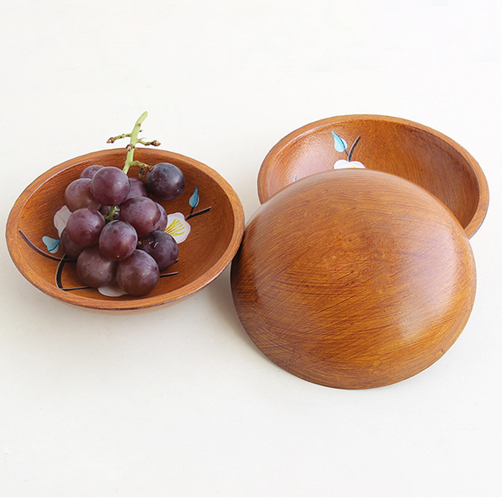 Wood Round Plate Serving Food Fruit Snack Tray Wooden Dish Bowl Easy Clean BL 
