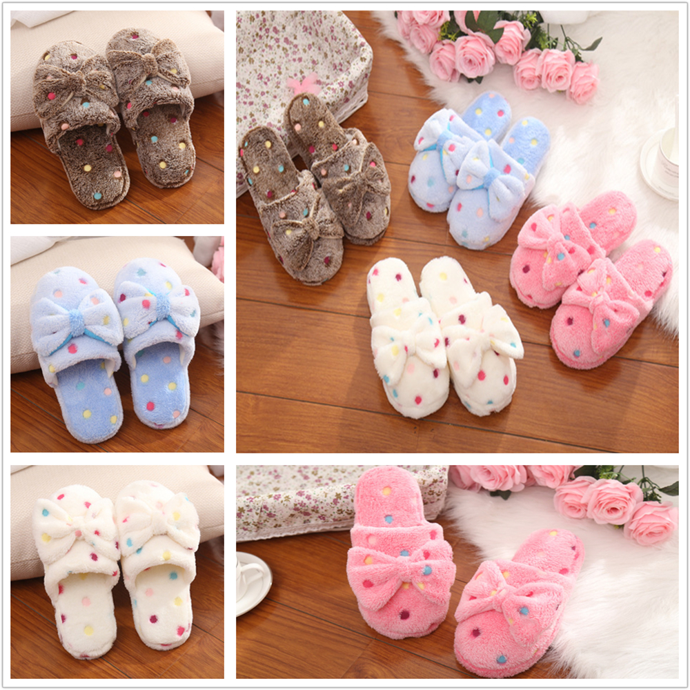 Details About Warm Soft Women S Winter Bowknot Bedroom Slippers Shoes House Indoor Floor Shoes