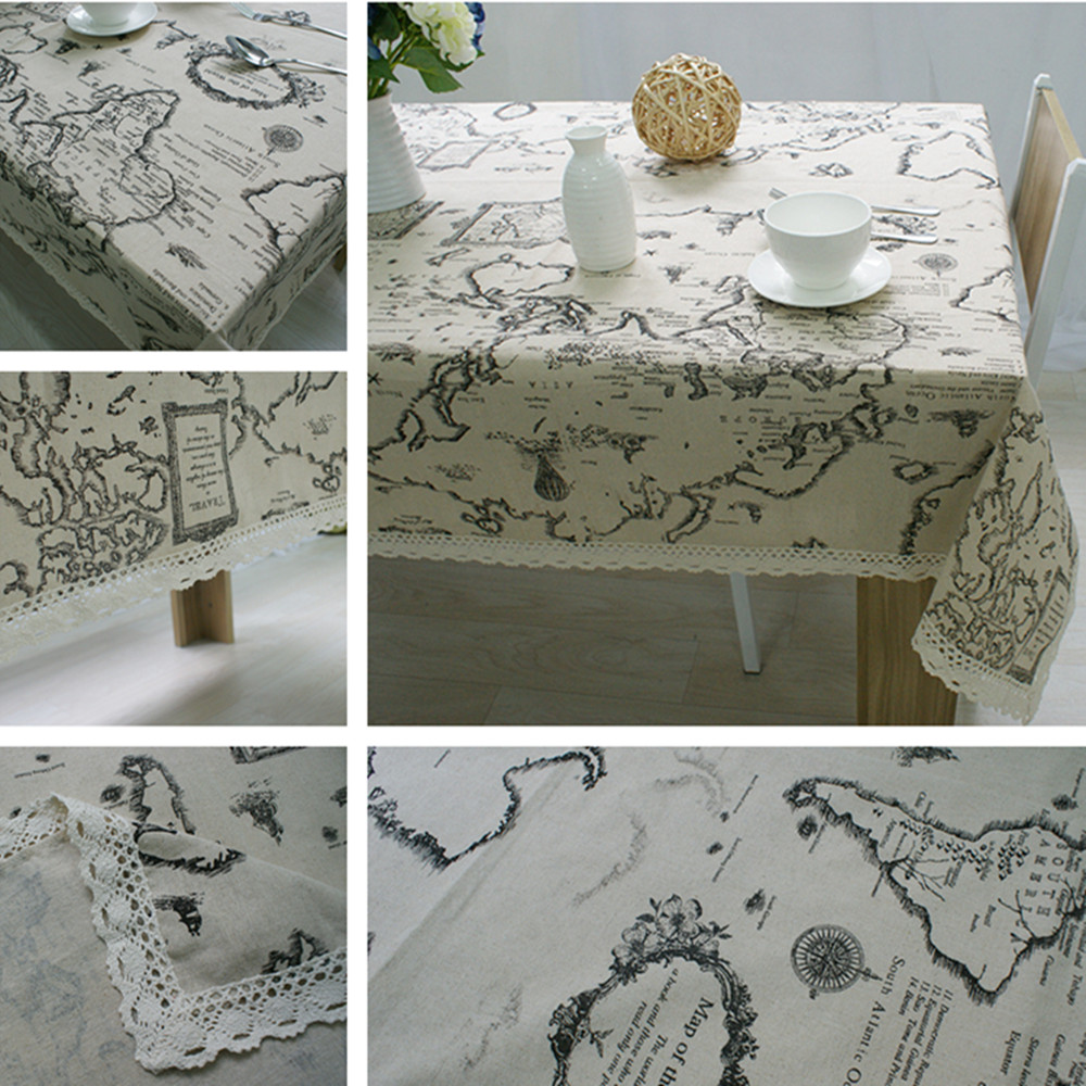 Vintage Porcelain Print Cotton Linen Table Cloth Cover Photography Backdrop