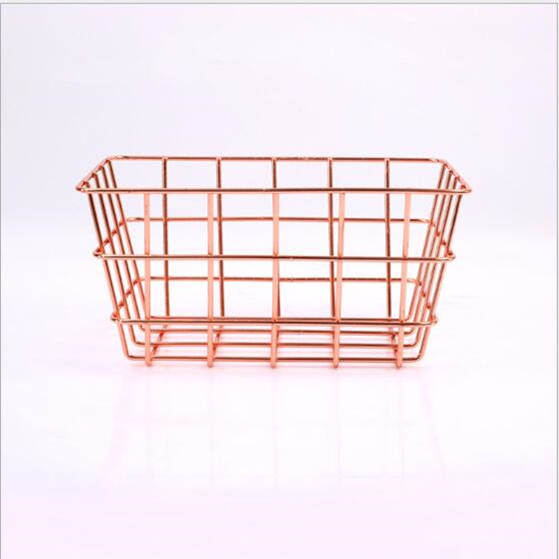 Modern Metal Iron Rose Gold Wire Mesh Storage Basket Kitchen Bedroom Bathroom