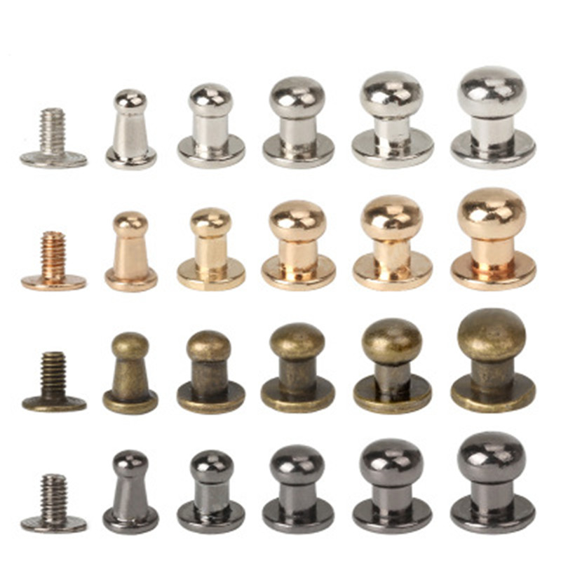 10 Pcs Brass Rivet Studs Screw with Round Ring Head Leathercraft Parts