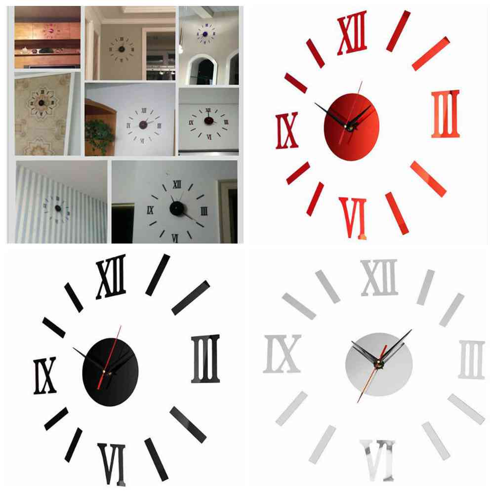 DIY Wall Clock 3D Stick On Large Number Acrylic Home Decor