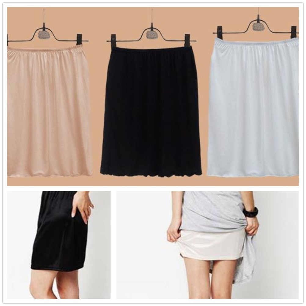 Women 100/% Silk Slips Underskirts Mini Safety Skirt Underdress Solid Mini Skirt
