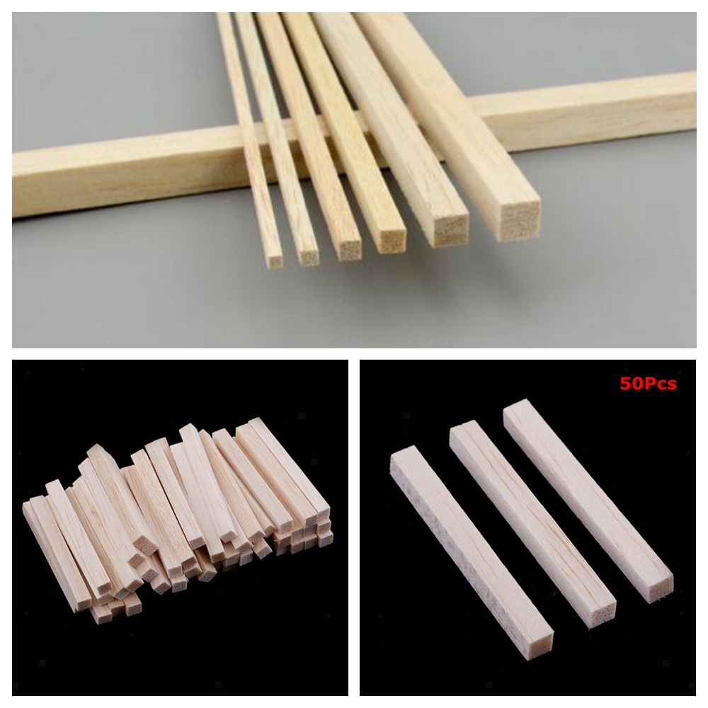 50Pcs Square Sticks Balsa Wooden for Aircraft Kids Handmade Model DIY