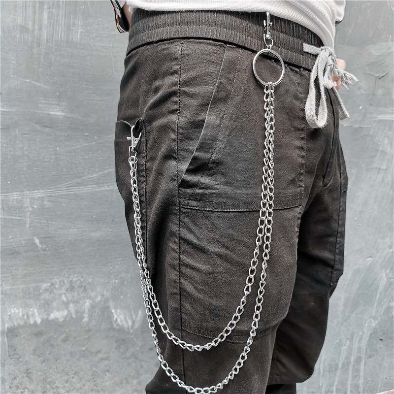 Men Black Long Metal Wallet Chain Jeans Biker Rocker Thick 2 Strands  Trucker