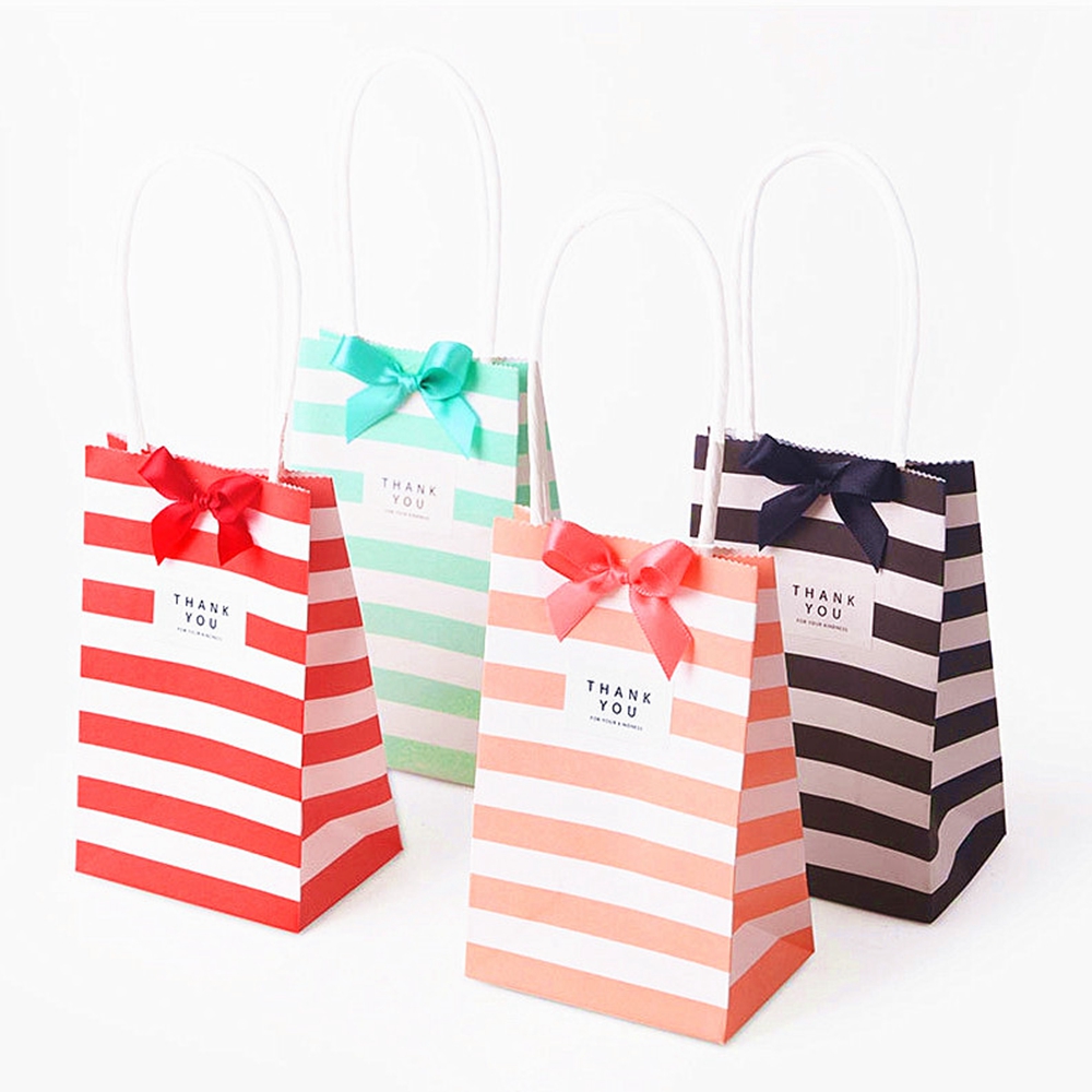 Natural Tan Birthday Party Gift Bags Kraft Paper Loot Gift Bag With Handles *