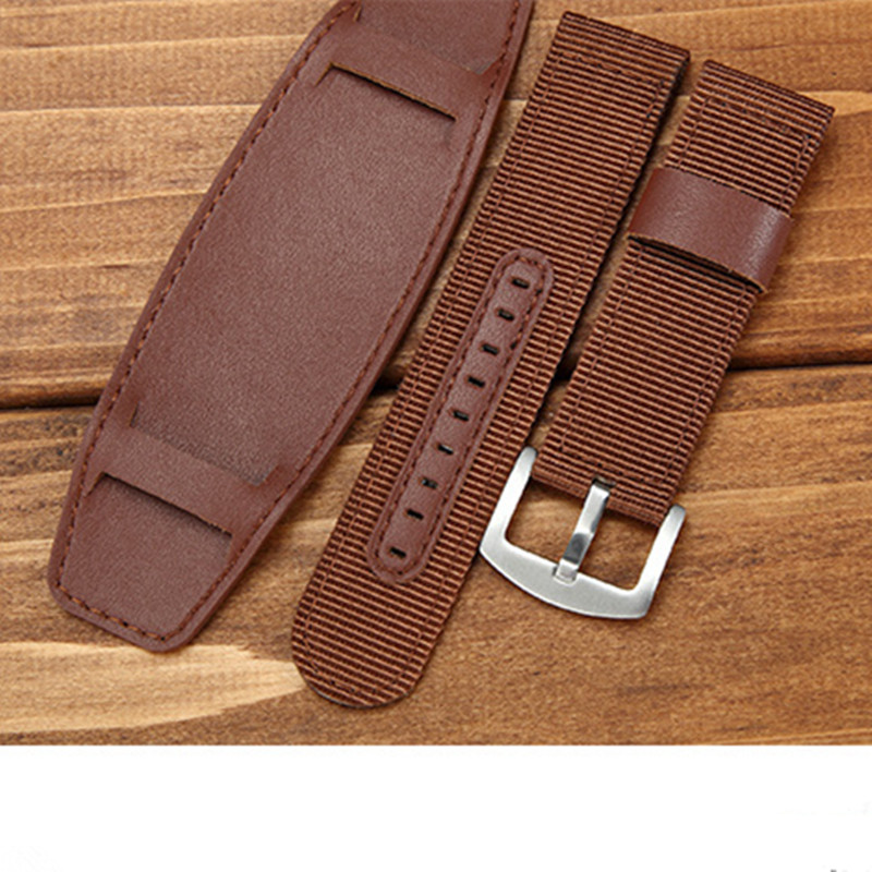 Mens Watch Band 18mm 20mm 22mm 24mm Nylon & Leather Bund Strap Cuff