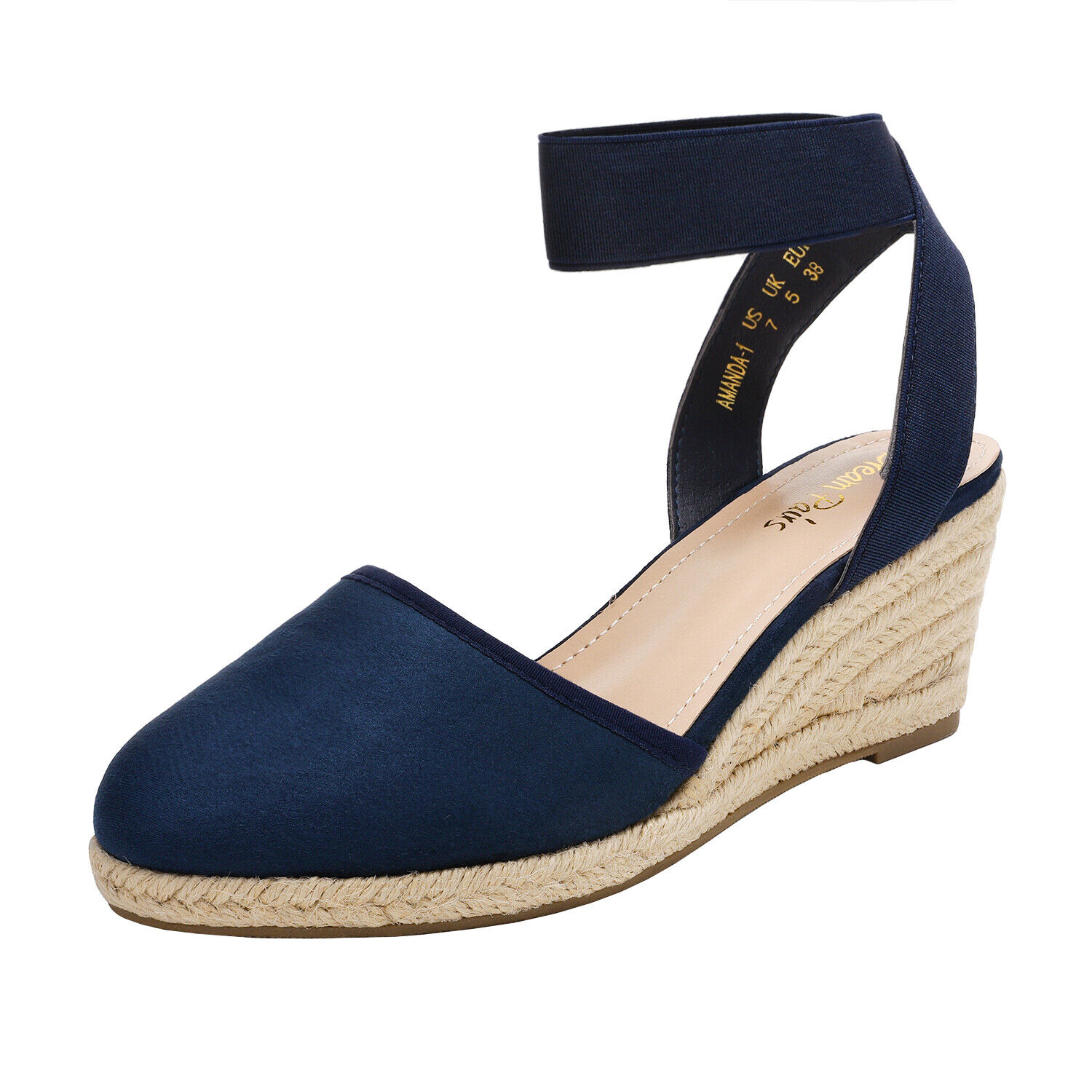 Women Floral Pattern Espadrille Ankle Strap Court Wedges, Vacation