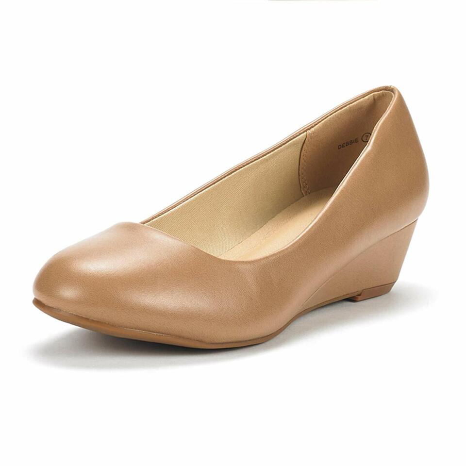 Women's Suede/PU Mid Wedge Heel Pump Slip On Round Toe Comfort Pump Shoes 5-11 - Picture 10 of 18