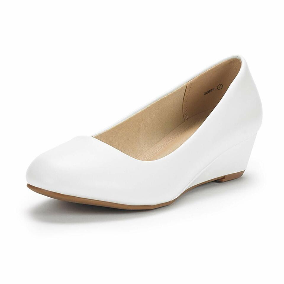 Women's Suede/PU Mid Wedge Heel Pump Slip On Round Toe Comfort Pump Shoes 5-11 - Picture 13 of 18