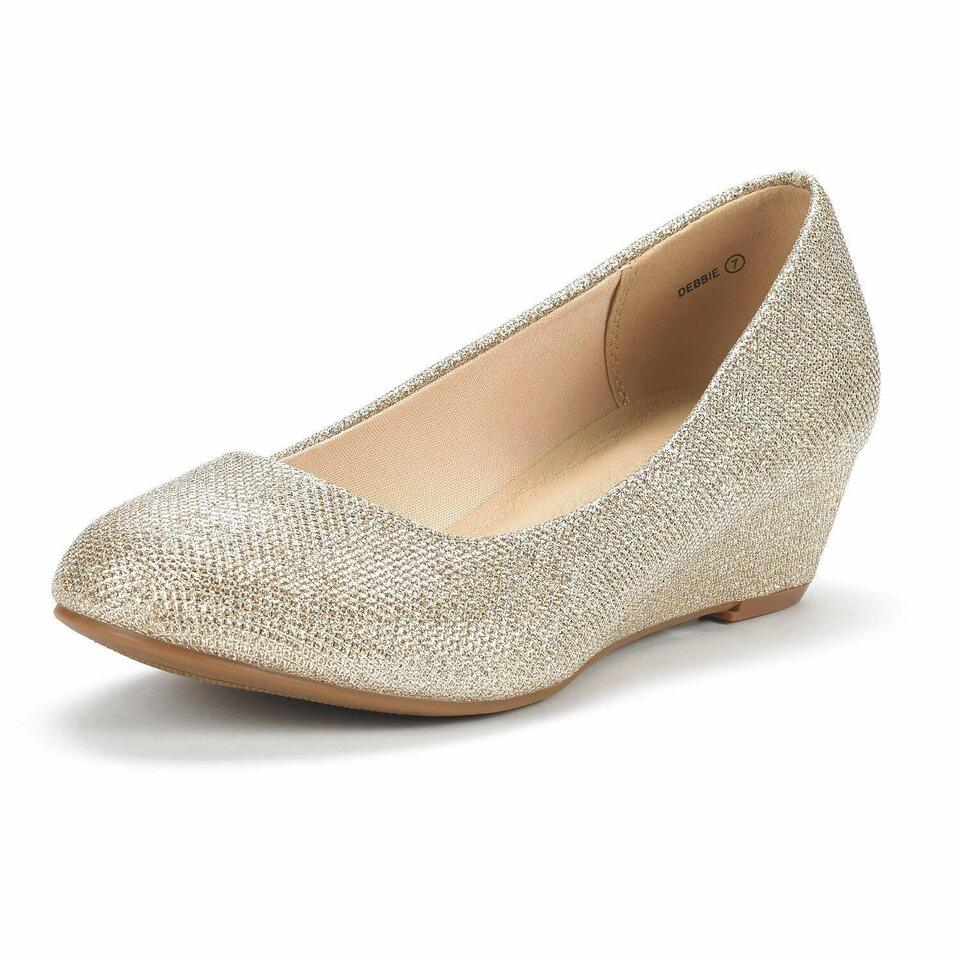 Women's Suede/PU Mid Wedge Heel Pump Slip On Round Toe Comfort Pump Shoes 5-11 - Picture 17 of 18