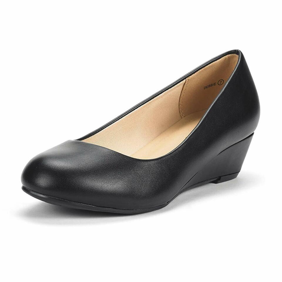 Women's Suede/PU Mid Wedge Heel Pump Slip On Round Toe Comfort Pump Shoes 5-11 - Picture 9 of 18