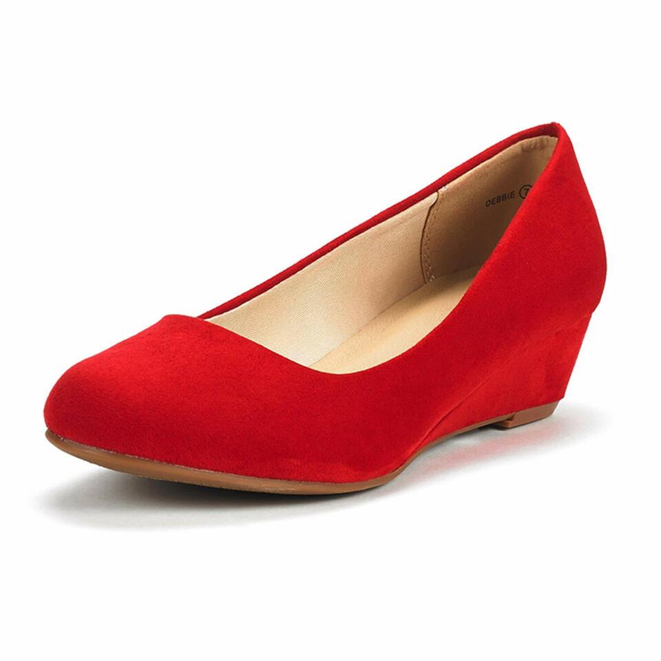 Women's Suede/PU Mid Wedge Heel Pump Slip On Round Toe Comfort Pump Shoes 5-11 - Picture 15 of 18