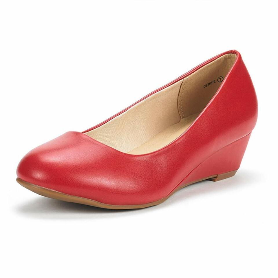 Women's Suede/PU Mid Wedge Heel Pump Slip On Round Toe Comfort Pump Shoes 5-11 - Picture 12 of 18