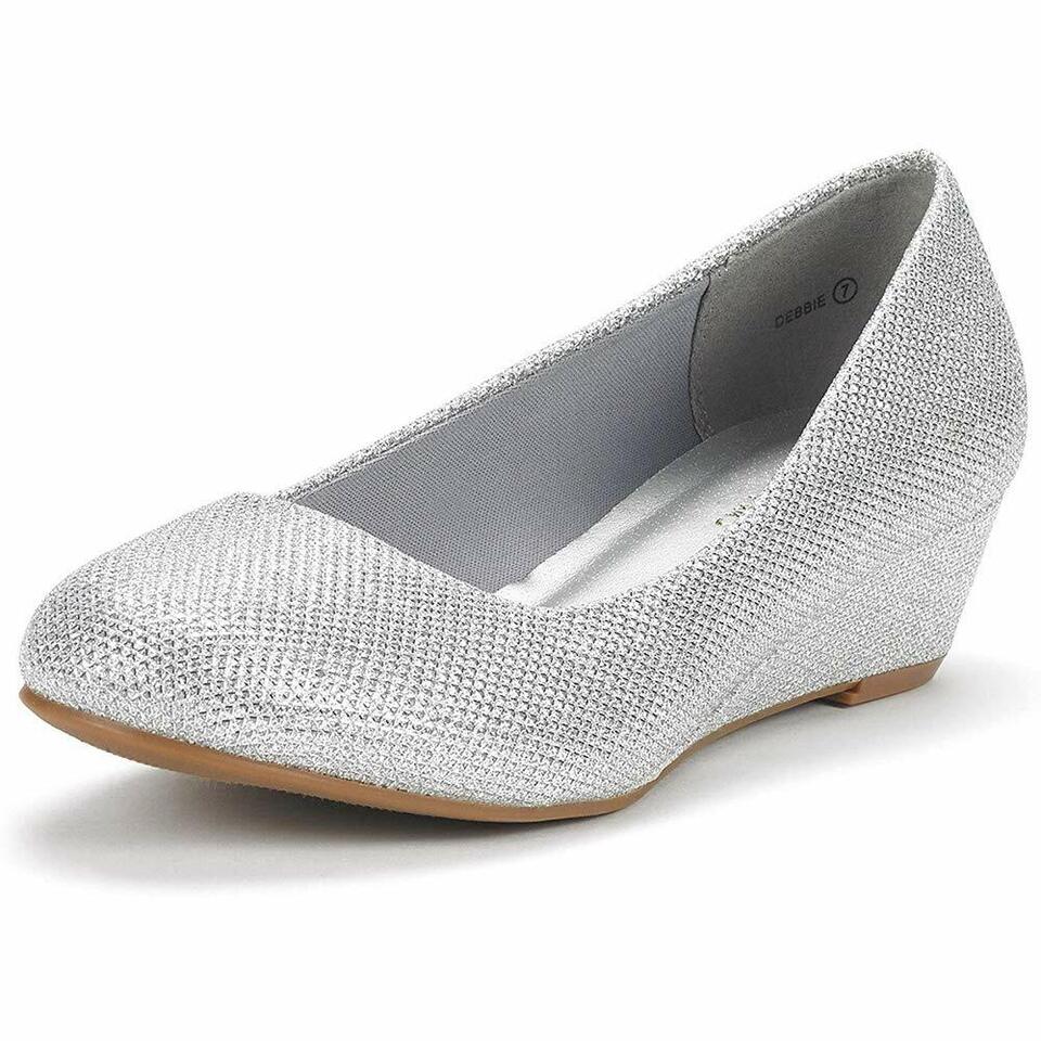 Women's Suede/PU Mid Wedge Heel Pump Slip On Round Toe Comfort Pump Shoes 5-11 - Picture 18 of 18