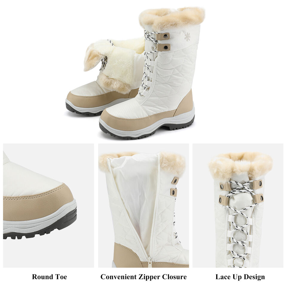 Women Winter Snow Boots Faux Fur Lined Zip Up Mid Calf Boots - Picture 14 of 17