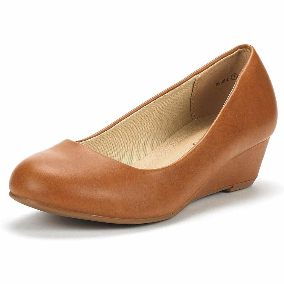 Women's Suede/PU Mid Wedge Heel Pump Slip On Round Toe Comfort Pump Shoes 5-11 - Picture 11 of 18