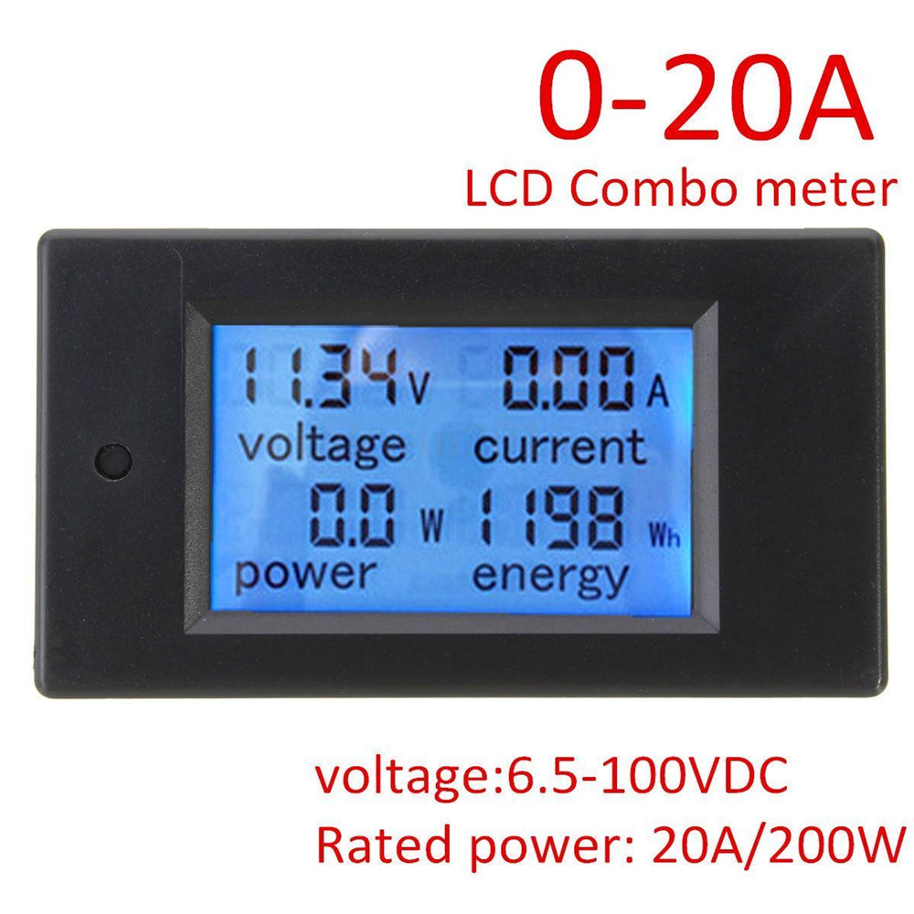 20A DC Digital LCD Power Panel Meter Monitor Power Energy Voltmeter Ammeter