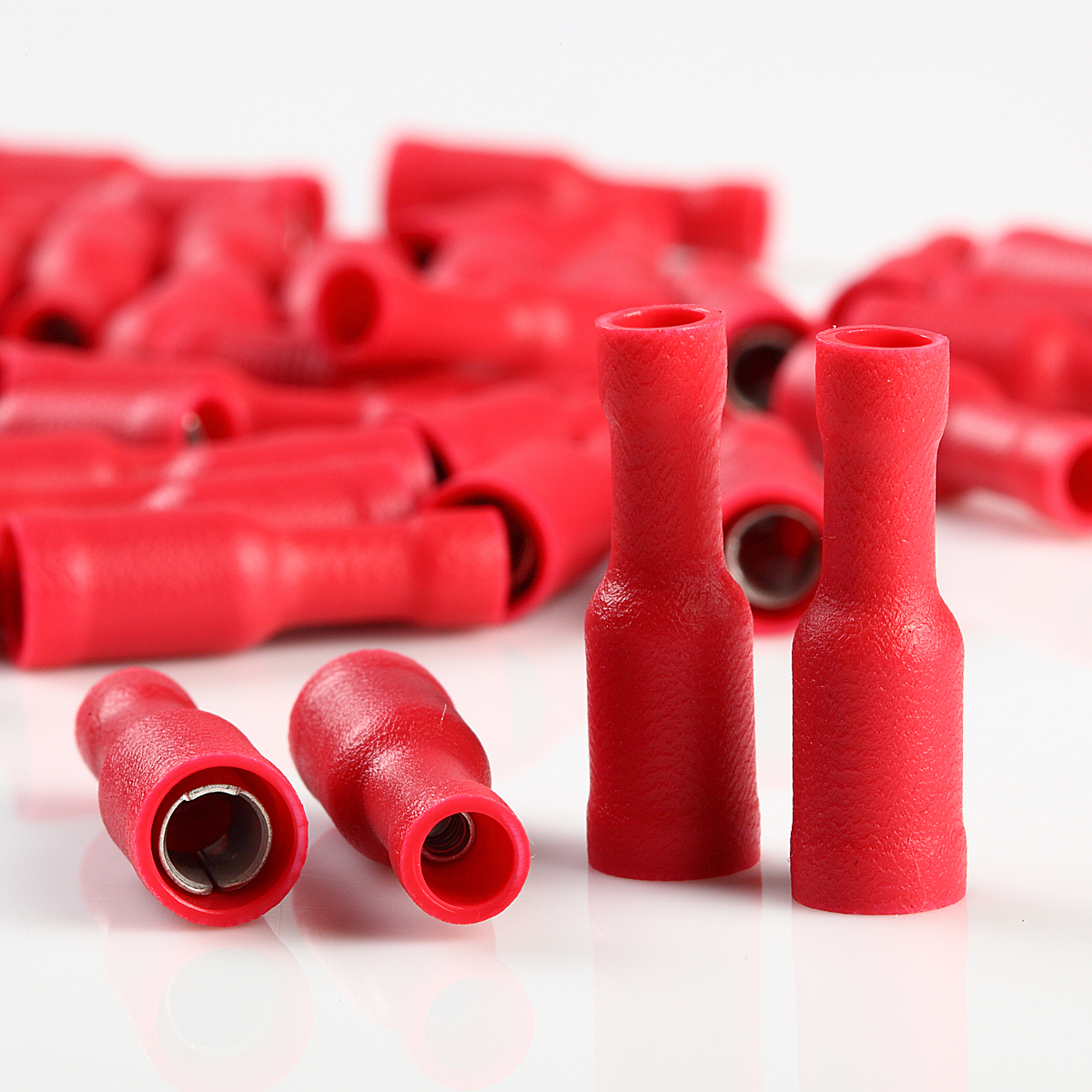 18-22 GAUGE VINYL BULLET FEMALE CONNECTOR 100 PK RED CRIMP TERMINAL AWG ...