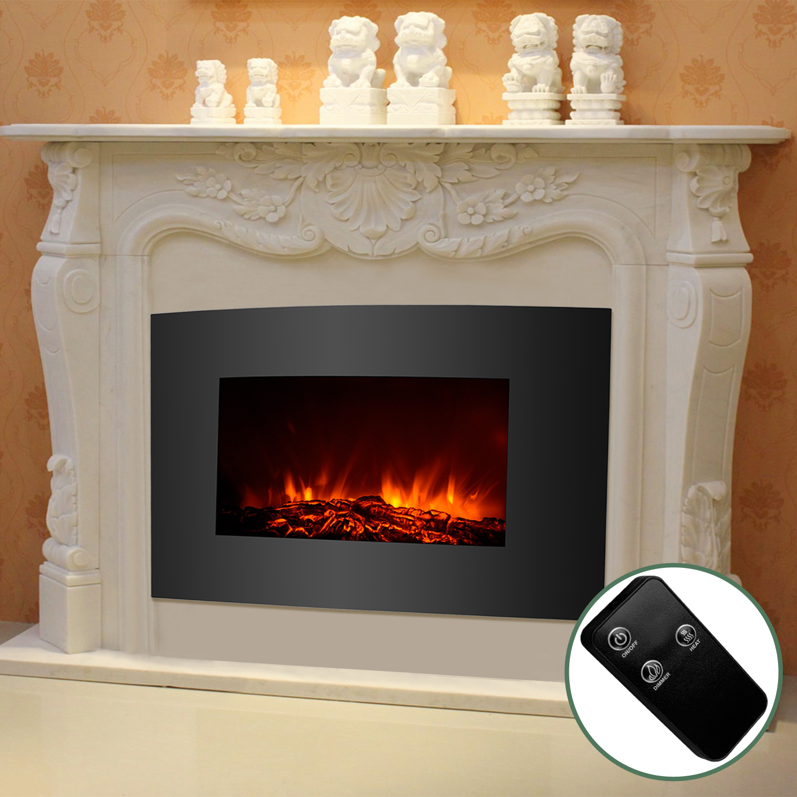 33"x22" Embedded 1500W Electric Fireplace Flame Wall Mount Heater wRC