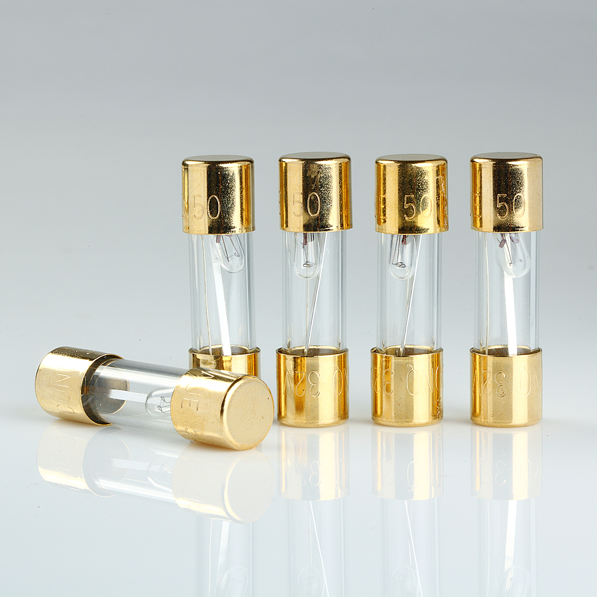 5 PACK AGU FUSE 50A AMP GOLD PLATED GLASS WITH BLOWN FUSE LED LIGHT