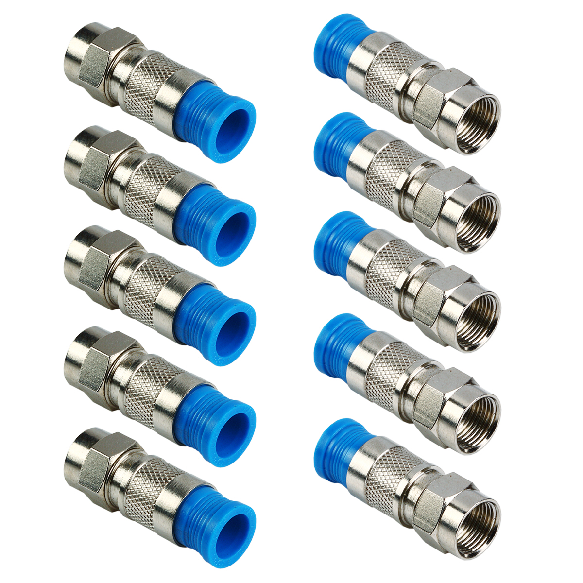 10 Pack F Type Compression Connector Male Plug Rg6 Quad Shield Coax Cable Blue Ebay 