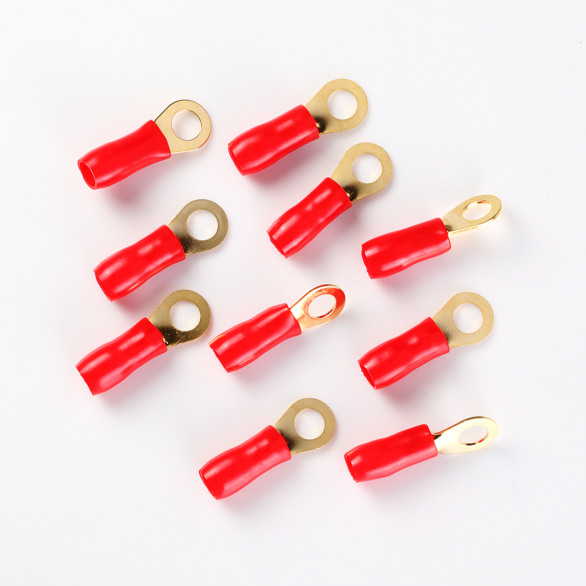 Ring Terminal Gold 4 AWG Gauge 3/8" Connectors with Red Soft PVC