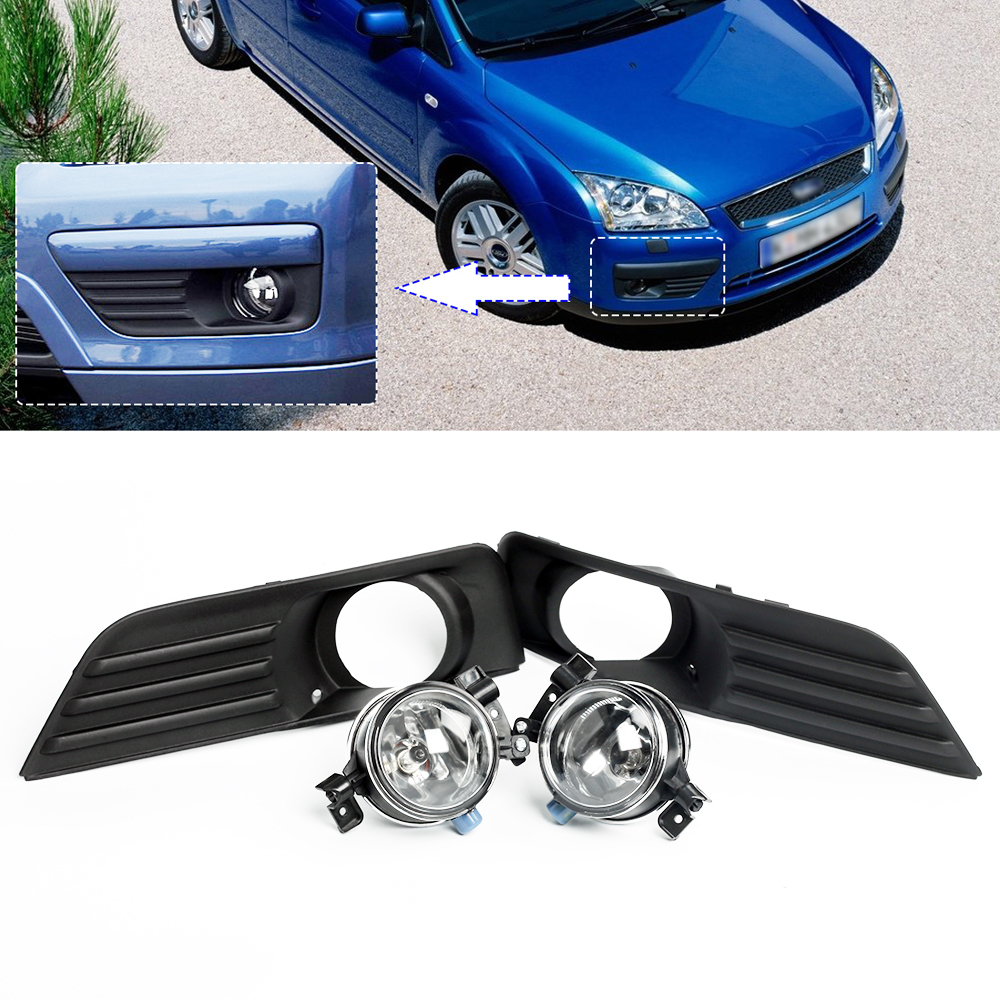 Lamp Kit 4pcs For 2014 Ford Fiesta Front Bumper Fog Light Cover Grille