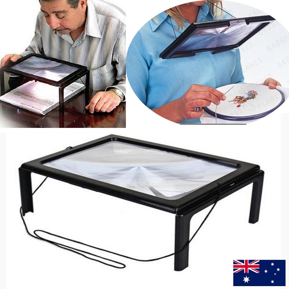 3x Hand Free Magnifying Glass A4 LED Magnifier Reading Full Page with