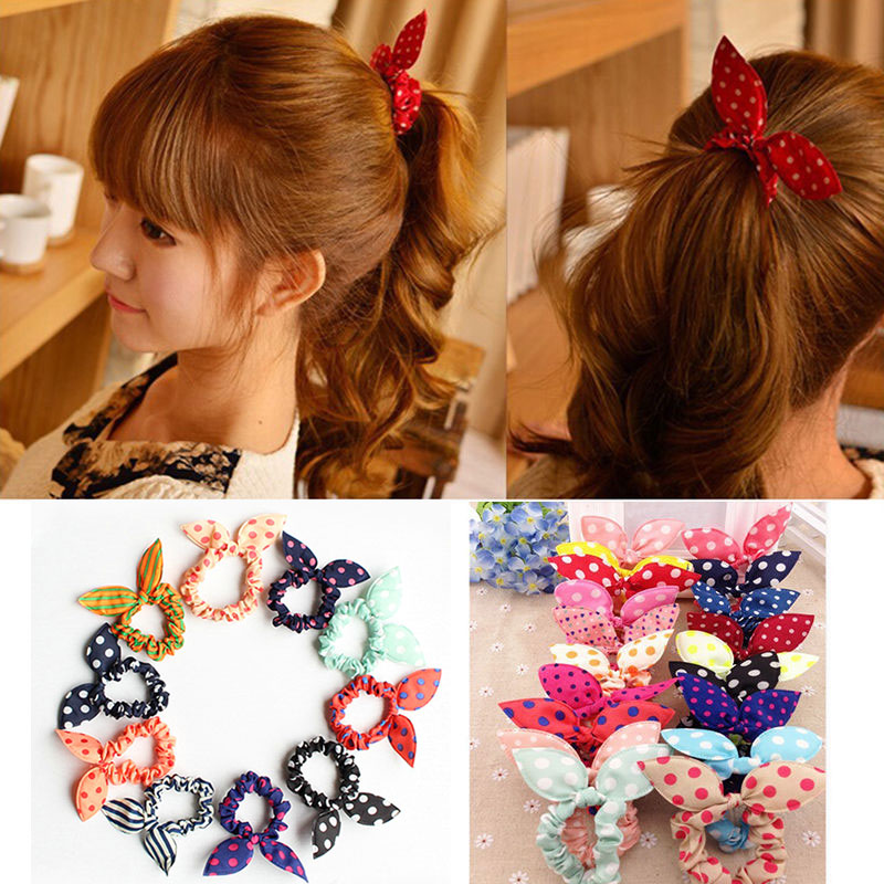 10X Rabbit Ears Hair Holders Hair Accessories Child Girl Women Rubber HairBandQP