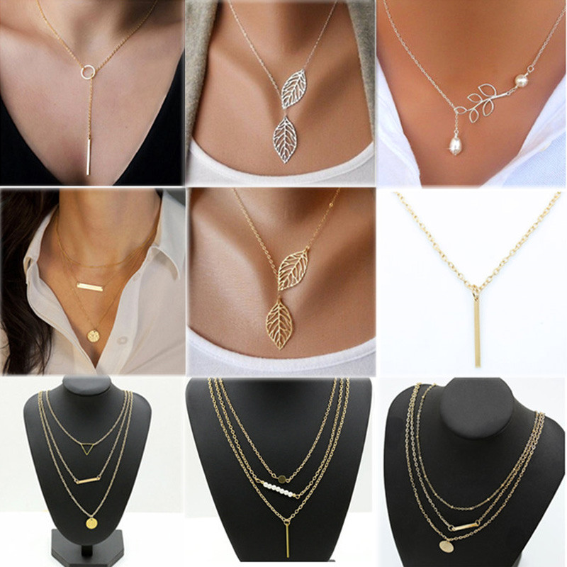 Modeschmuck Damen Silber Gold Blätter Feder Halskette Kette Anhänger Geschenk