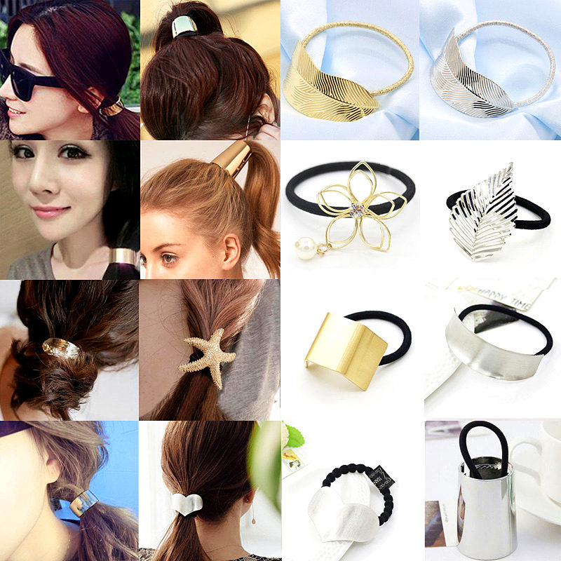 Femme Chouchou Cheval élastiques à cheveux Métal Bandeau Chignon Accessoires