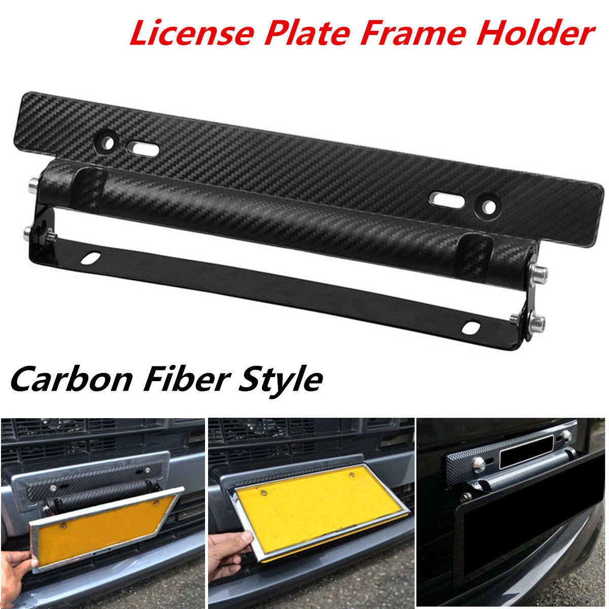 Adjustable Racing Carbon Fiber Style Car Van License Plate Frame Bracket Holder