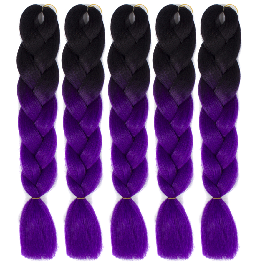 24 Black Dark Purple 5pcs Kanekalon Jumbo Synthetic Braiding