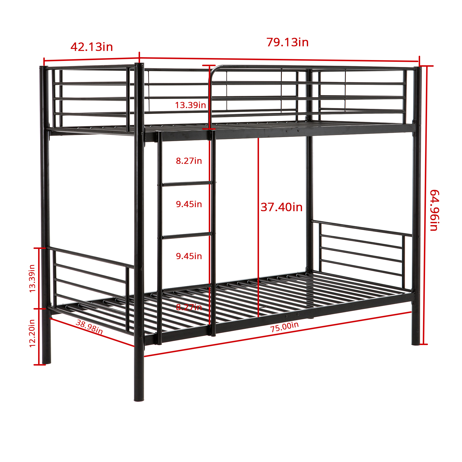 Metal Bunk Beds Frame Twin over Twin Ladder Bedroom Dorm for Kids Adult ...