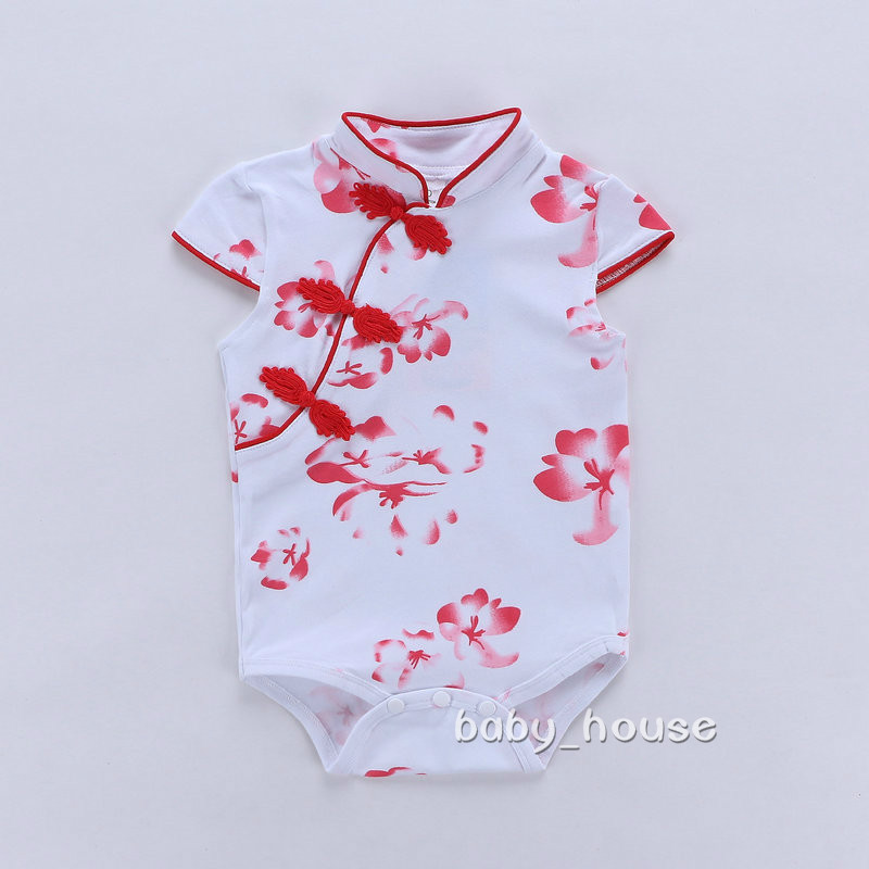 1pc baby clothes infant girls summer cotton bodysuit Chinese-style dress floral 