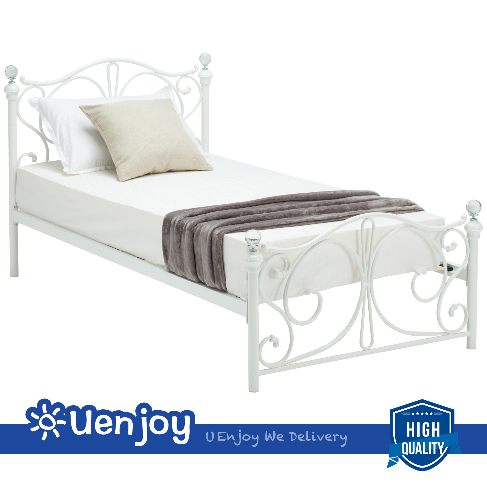 Twin Full Size Metal Bed Frame Wood Slats Headboard Footboard Twin Full Size Metal Bed Frame Cry Finial Headboard Footboard Bedroom Furniture
