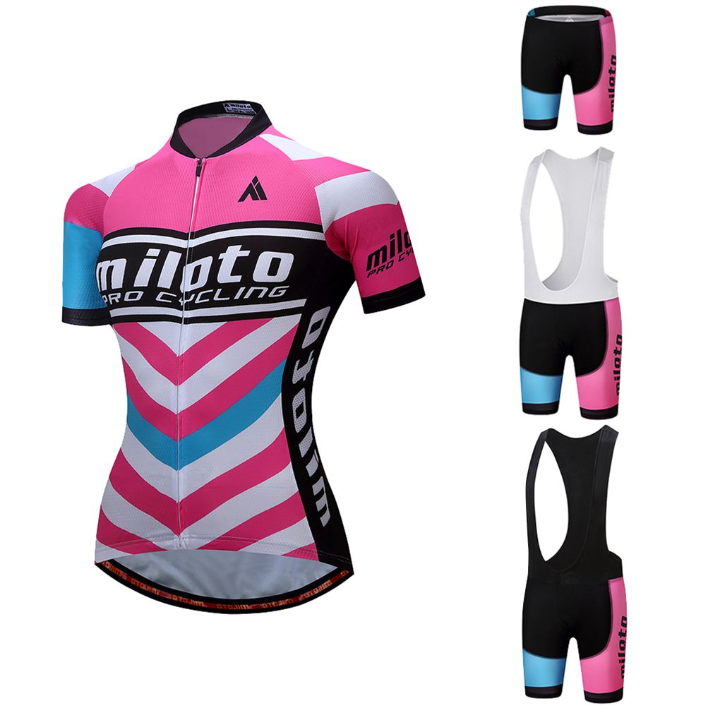 Bib Shorts Women/'s Cycle Clothing Set Pink Cycling Jersey Short Sleeve Padded