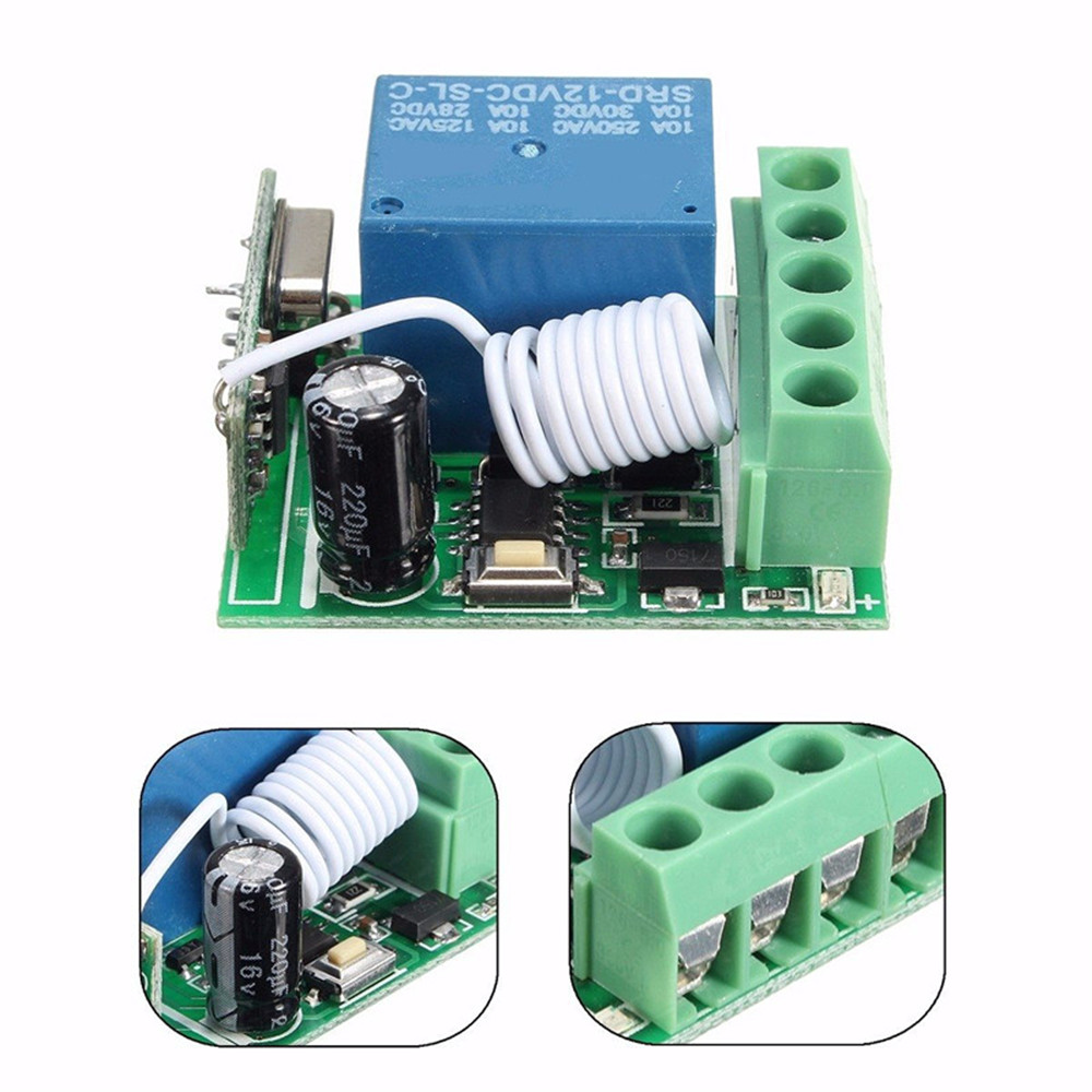 thumbnail image 2 of 5 Pack 12V 10A 433MHz 1-Channel Wireless RF Relay Remote Control Switch Receiver Module 2 of 6