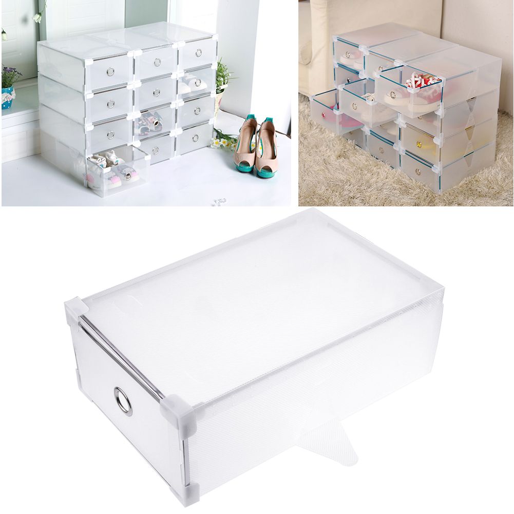 10 20pcs Plastic Shoe Storage Boxes Drawer Stackable Foldable